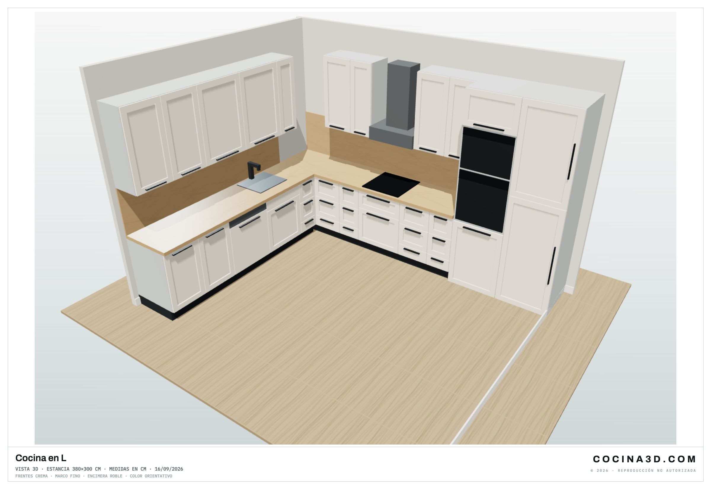 Vista en 3D de la cocina en L a tamaño grande